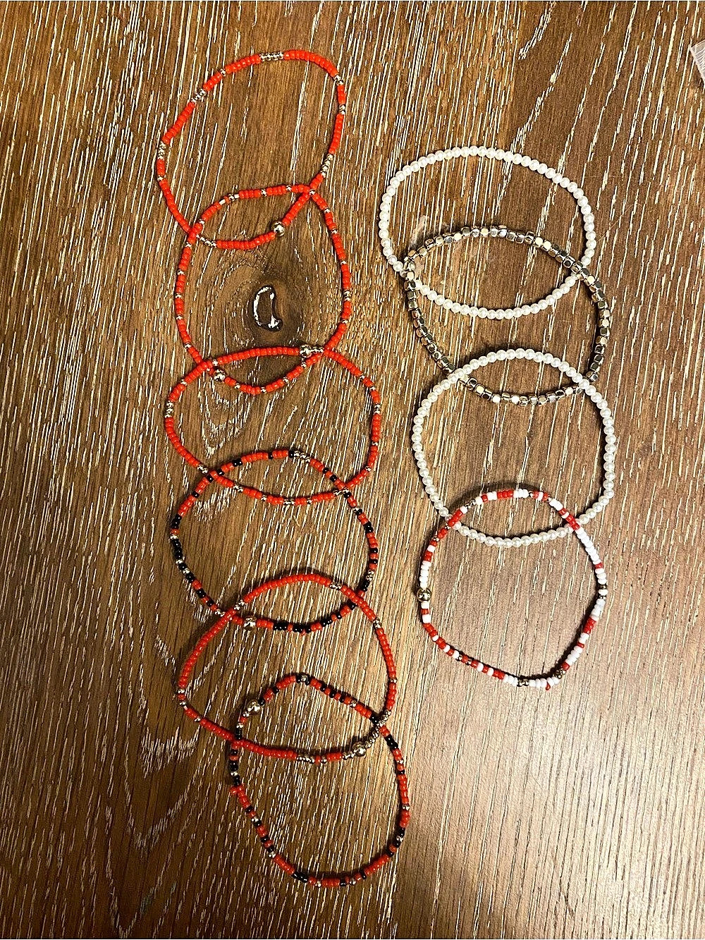 Beaded Stretch Bracelet Set in Red & White